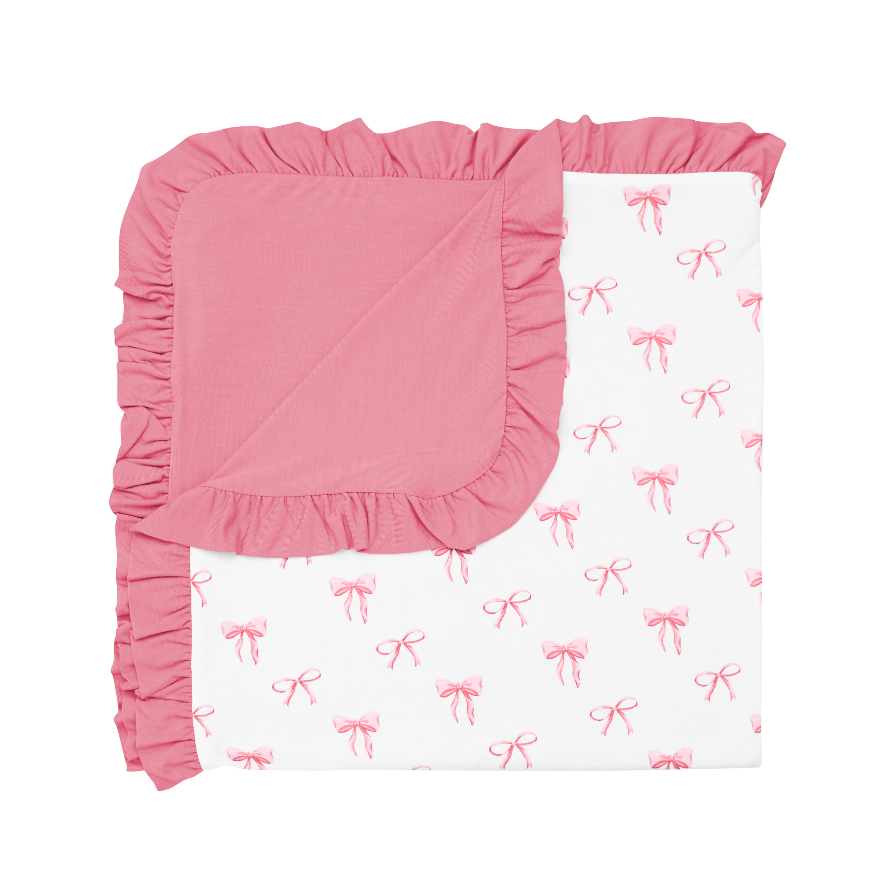 Ruffle Baby Blanket in Bow 0.5 with Apple Blossom backing