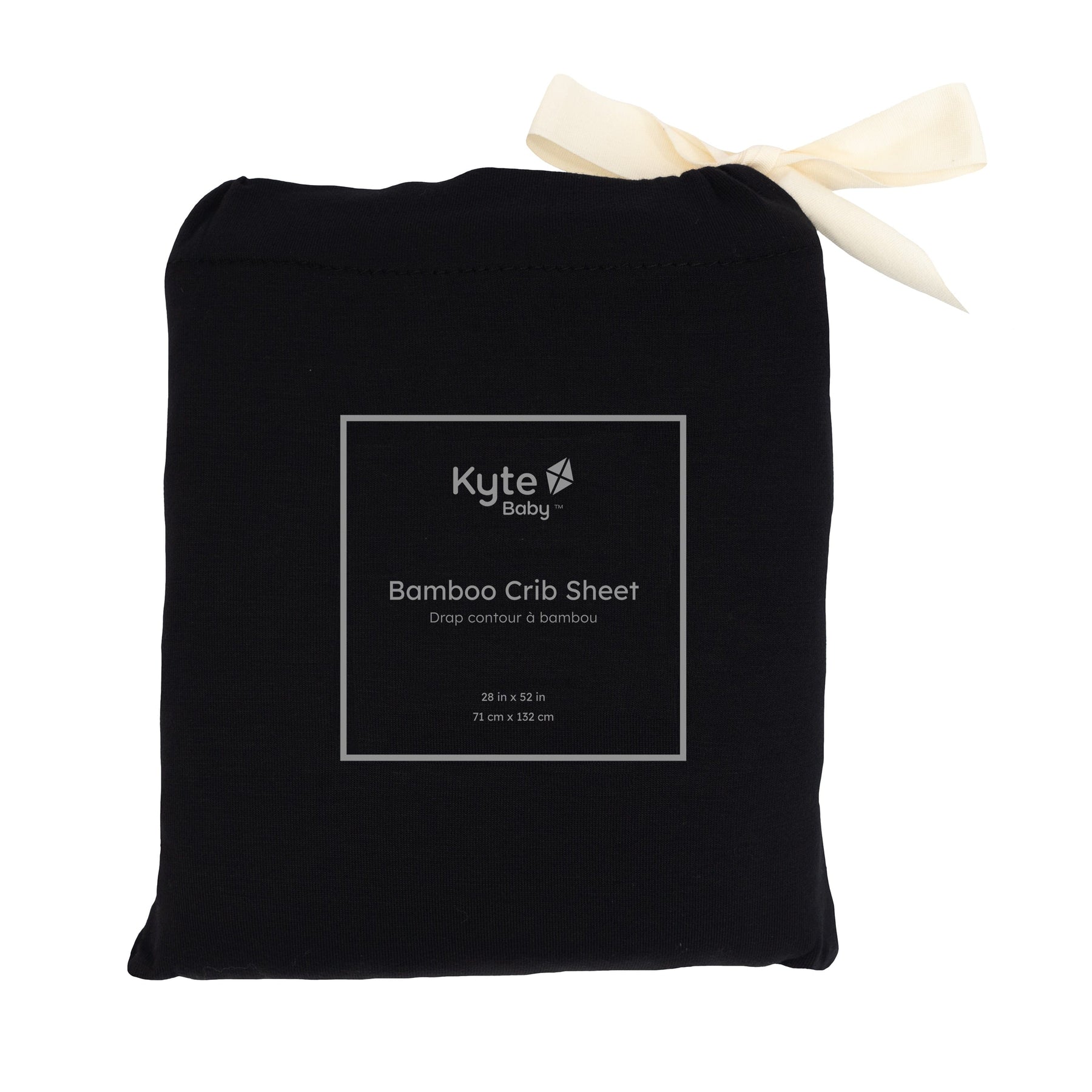 Midnight black Kyte Baby standard Crib Sheet in bag