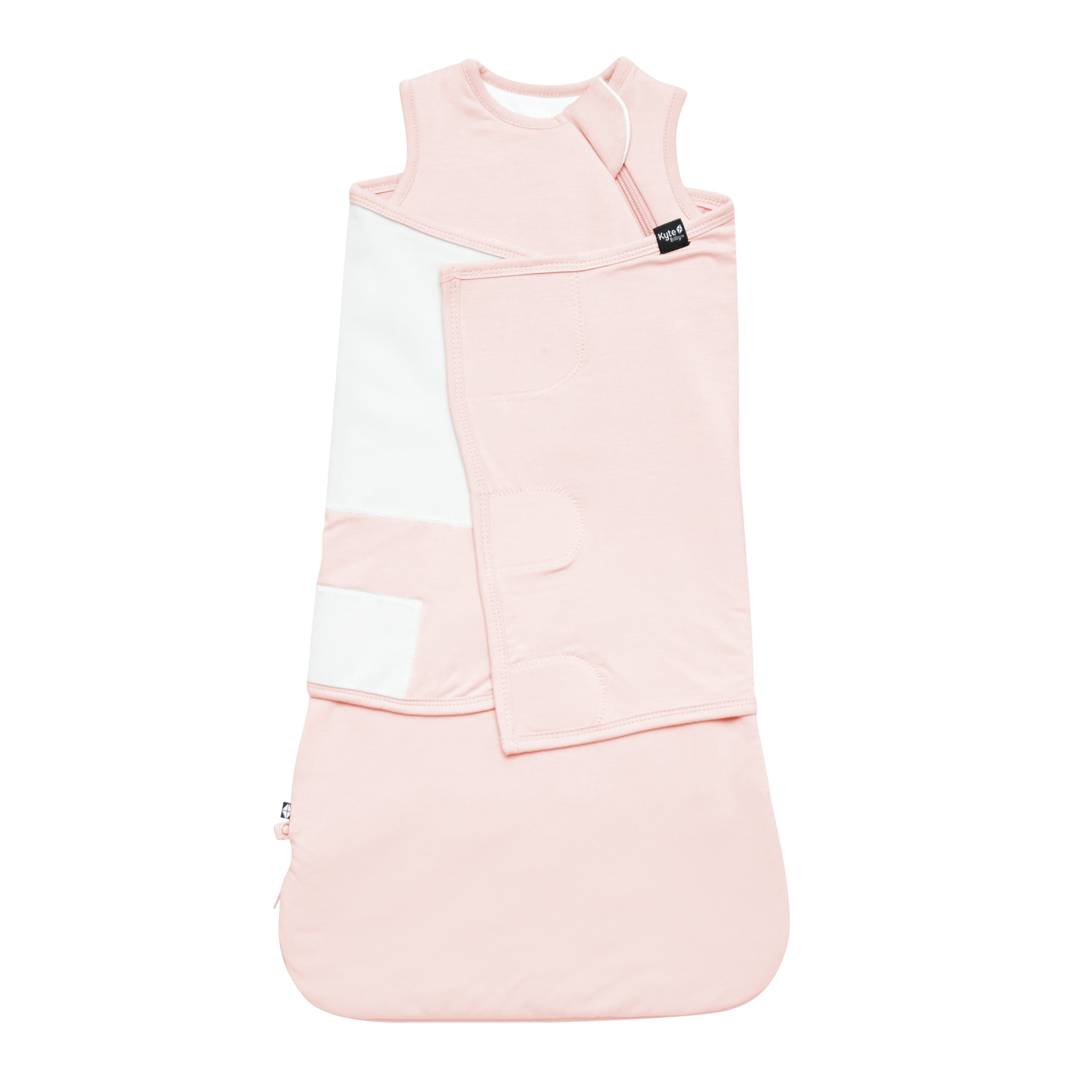 Kyte Baby Sleep Bag Swaddler in Blush shown swaddled