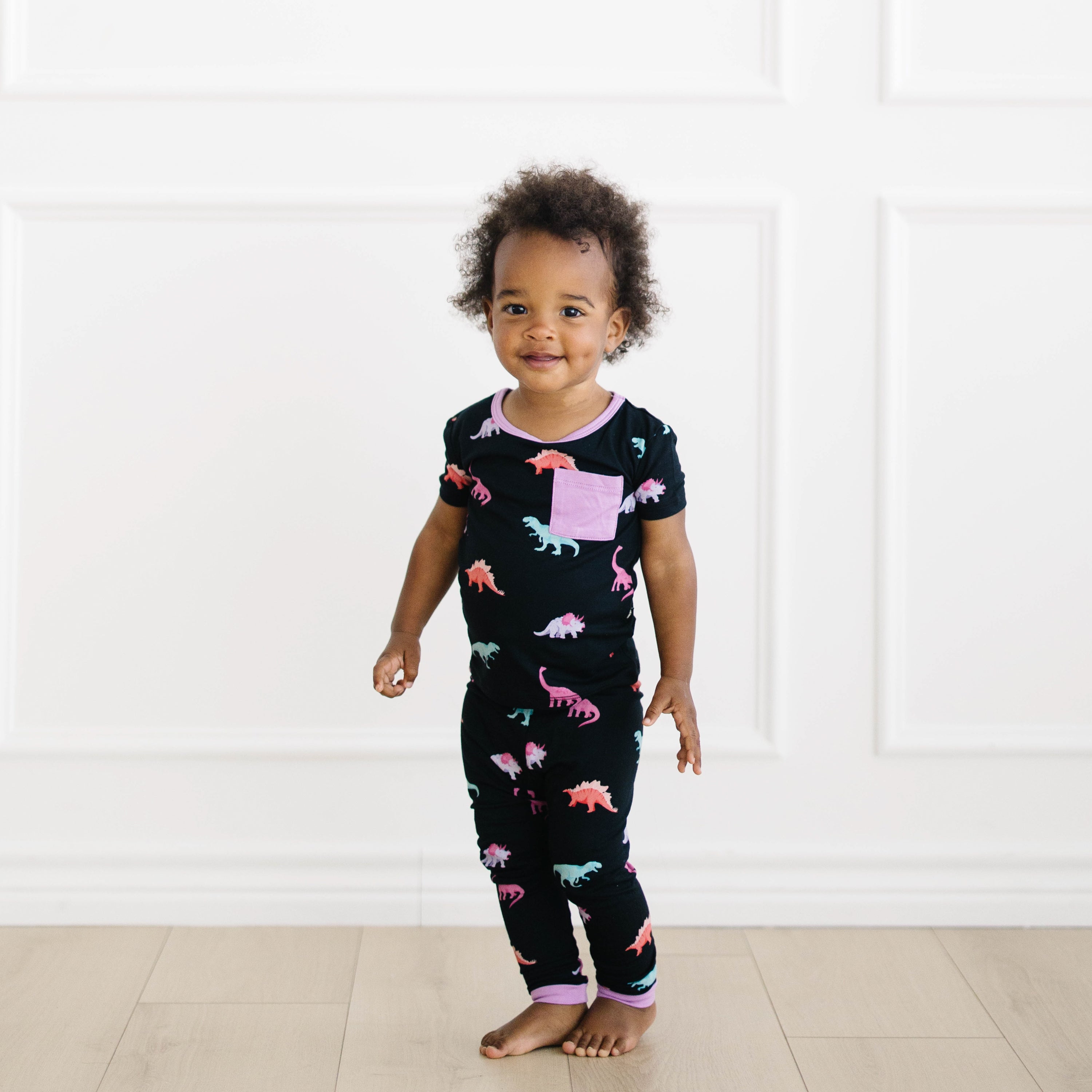 Toddler wearing Midnight Roar short sleeve with pants pajama set